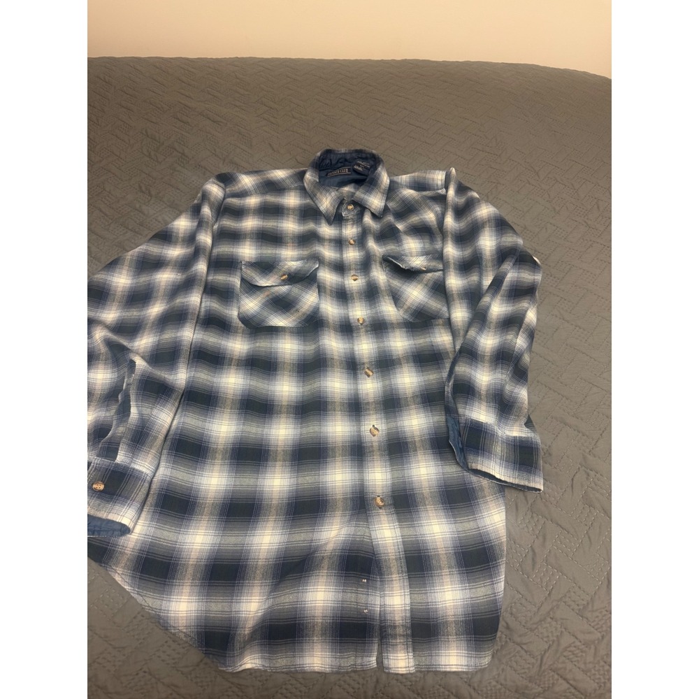 Private Club Mens XLT Blue White Plaid Lined Long Sleeve Button Down Shirt